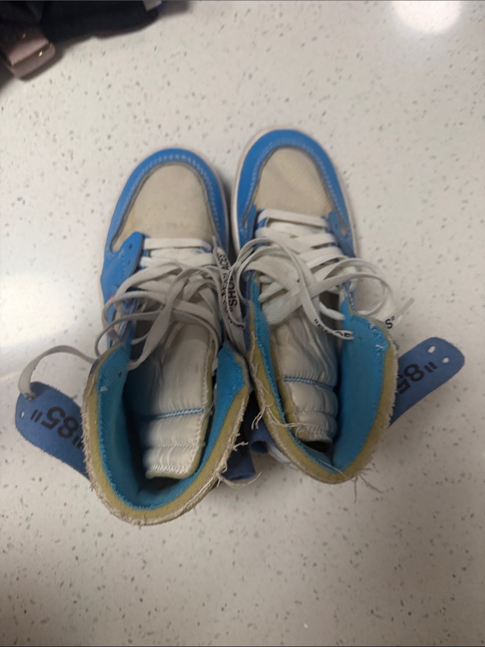 Off white Jordan High-Top Sneakers in Blue and Cream with Orange Accent - Picture 3 of 8